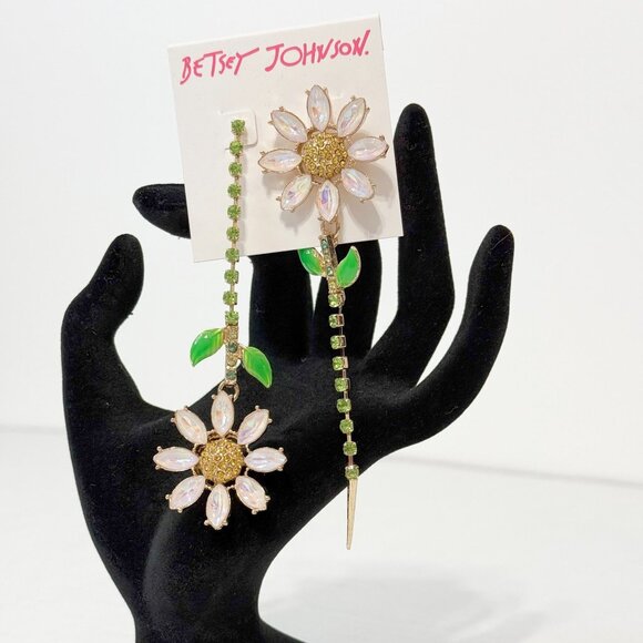 Betsey Johnson Crystal Flower Drop Earrings - Picture 5 of 9
